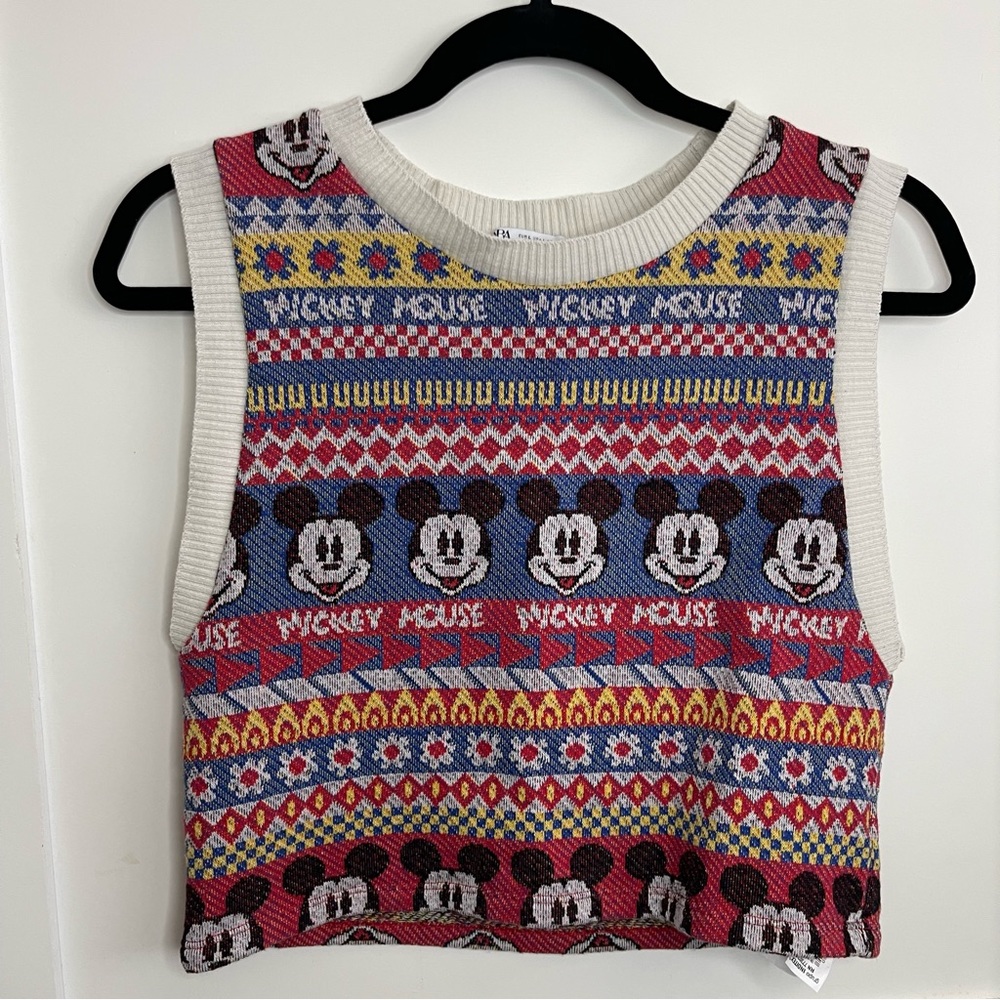 Zara Jacquard Disney Mickey Mouse Sweater Vest Size Large